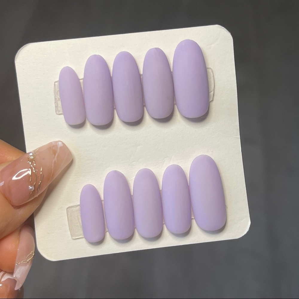 Reusable handmade press on nail fake nail matte purple oval shape